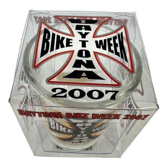 Daytona Beach Bike Week Cross Clear Shot Glass 2007 - Picture 3 of 5